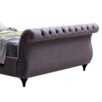 King Size Sleigh Bedframe Velvet Upholstery Grey Colour Tufted Headboard And Footboard Deep Quilting