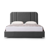 Halcyon Bed Frame Air Leather Padded Upholstery High Quality Slats Polished Stainless Steel Feet