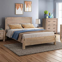 Queen size Bed Frame in Solid Acacia Veneered Medium High Headboard in Oak