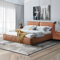 Louis King Bed Frame PU leather KD Slat in Wooden Legs