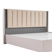 Queen Bed Frame Fabric Upholstery MDF LED Headboard in Champagne Colour