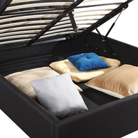 Gas Lift Queen Size Storage Bed Frame Upholstery Fabric in Black Colour with Tufted Headboard