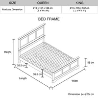 Queen Bed Frame in Solid Wood with Slats Support in Grey colour