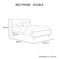 Double Size Wooden Bed Frame in Solid Wood Antique Design Light Brown