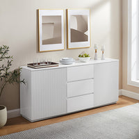 Buffet Ceramic Table Top MDF Cabinet Storage Stainless Steel In White