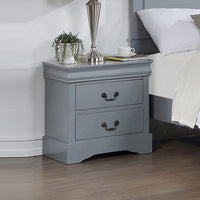 Bedside Table Grey Colour With 2 Drawers Night Stand Solid Wood Metal Handles