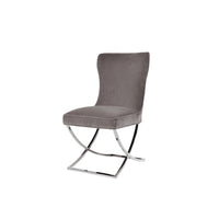 2x Dining Chairs Grey Fabric Upholstery Quilting Silver Colour Legs