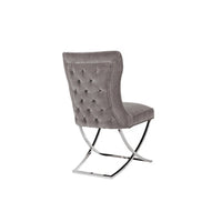 2x Dining Chairs Grey Fabric Upholstery Quilting Silver Colour Legs