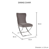2x Dining Chairs Grey Fabric Upholstery Quilting Silver Colour Legs