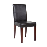 2x Wooden Frame Brown Leatherette Dining Chairs with Solid Pine Legs