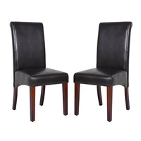 2x Wooden Frame Black Leatherette Dining Chairs with Solid Pine Legs