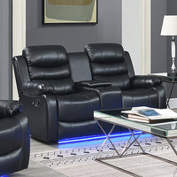 Chelsea 2R Seater Finest Leatherette Recliner Feature Console LED Light Ultra Cushioned