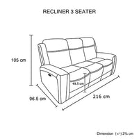 3 Seater Electric Leather/PVC Black Recliner