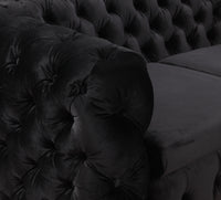 2 Seater Sofa Classic Button Tufted Lounge in Black Velvet Fabric with Metal Legs