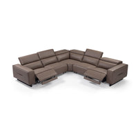 5 Seater Real Cow Leather Sofa with Power Recliner Adjustable Headrest Wooden Frame Corner Lounge