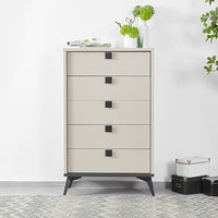 Tallboy with 5 Storage Drawers MDF Combination of Champagne and Black Colour