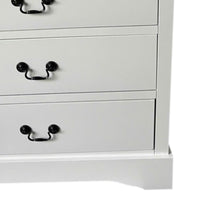 Tallboy with 5 Storage Drawers in Solid Wooden Metal Handles White Colour