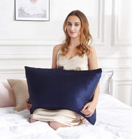 Luxury Pillowcase 2 Pack - 100% Pure Mulberry Silk on Both Sides - Navy Blue