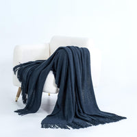 Micro Plush Knitted Woven Throw Blanket - Navy