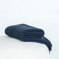 Micro Plush Knitted Woven Throw Blanket - Navy