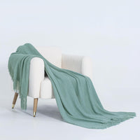 Micro Plush Knitted Woven Throw Blanket - Seafoam