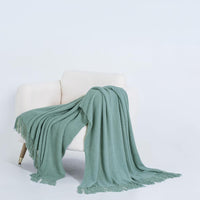 Micro Plush Knitted Woven Throw Blanket - Seafoam