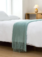 Micro Plush Knitted Woven Throw Blanket - Seafoam