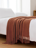 Micro Plush Knitted Woven Throw Blanket - Terracotta