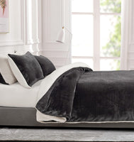 2-in-1 Teddy Sherpa Quilt Cover Set (Charcoal, Single)