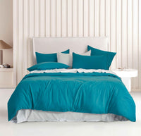 Vintage Washed Microfibre Quilt Cover Set (Teal, Single)