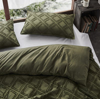 Tufted Ultra Soft Microfiber Quilt Cover Set - Single - Khaki Green