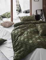 Tufted Ultra Soft Microfiber Quilt Cover Set - Single - Khaki Green