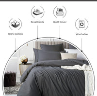 100% Cotton Vintage Washed Bed Quilt Cover Set (2Pcs) - Charcoal - Single