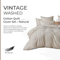 100% Cotton Vintage Washed Bed Quilt Cover Set  - Natural - Single