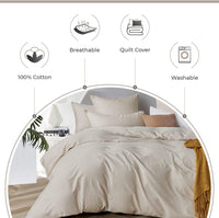 100% Cotton Vintage Washed Bed Quilt Cover Set  - Natural - Single