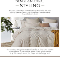 100% Cotton Vintage Washed Bed Quilt Cover Set  - Natural - Single