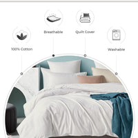 100% Cotton Vintage Washed Bed Quilt Cover Set - White - Single