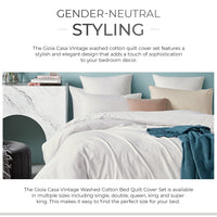 100% Cotton Vintage Washed Bed Quilt Cover Set - White - Single