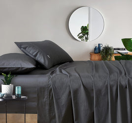Vintage Washed 100% Cotton Sheet Set with 1 Pillowcases - Charcoal - Single