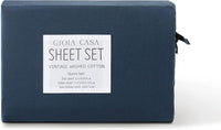 Vintage Washed 100% Cotton Sheet Set with 1 Pillowcases - Dark Indigo -Single