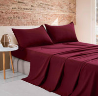 Vintage Washed Microfibre Sheet Set (Burgundy, Single)