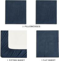 Vintage Washed Microfibre Sheet Set with 1 Pillowcase - Navy - Single