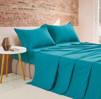 Vintage Washed Microfibre Sheet Set (Teal, Single)