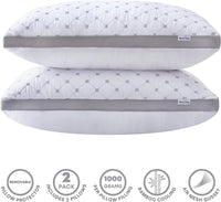 Premium Bamboo Cooling Twin Pack Plush Down-Like Pillows - Medium to High Profile (2PCS) - with Free 2 Quilted Pillow Protectors (Improved Version)