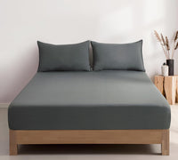 100% Vintage Washed Microfibre Fitted Sheet Set – Ultra Soft & Lightweight All-Season Fitted Sheet with 2 Pillowcases (Gre...