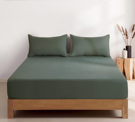 100% Vintage Washed Microfibre Fitted Sheet Set – Ultra Soft & Lightweight All-Season Fitted Sheet with 2 Pillowcases (Kha...