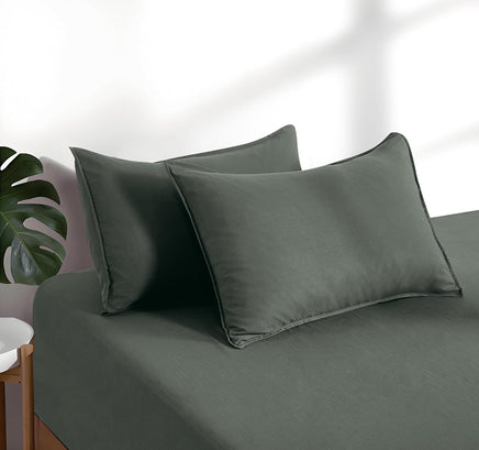 100% Vintage Washed Microfibre Fitted Sheet Set – Ultra Soft & Lightweight All-Season Fitted Sheet with 2 Pillowcases (Kha...