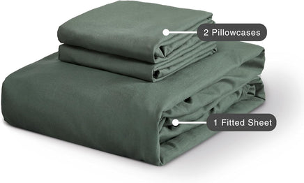100% Vintage Washed Microfibre Fitted Sheet Set – Ultra Soft & Lightweight All-Season Fitted Sheet with 2 Pillowcases (Kha...