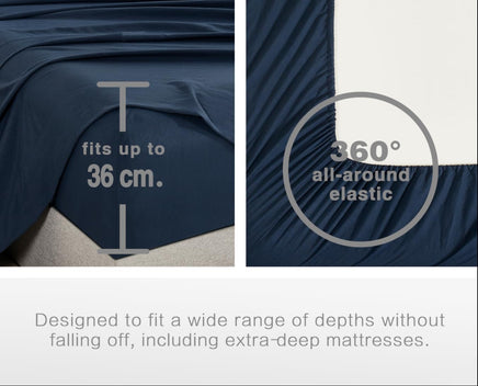 100% Vintage Washed Microfibre Fitted Sheet Set – Ultra Soft & Lightweight All-Season Fitted Sheet with 2 Pillowcases (Nav...