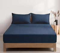 100% Vintage Washed Microfibre Fitted Sheet Set – Ultra Soft & Lightweight All-Season Fitted Sheet with 2 Pillowcases (Nav...